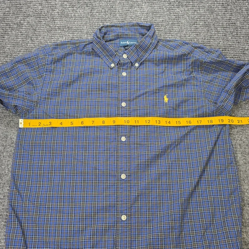 Ralph Lauren Plaid Button Down Shirt Big Boy's Size XL 18-20 Blue‎ Yellow Pony